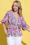 And The Why Printed Lantern Sleeve Blouse - Trendsi - Flyclothing LLC