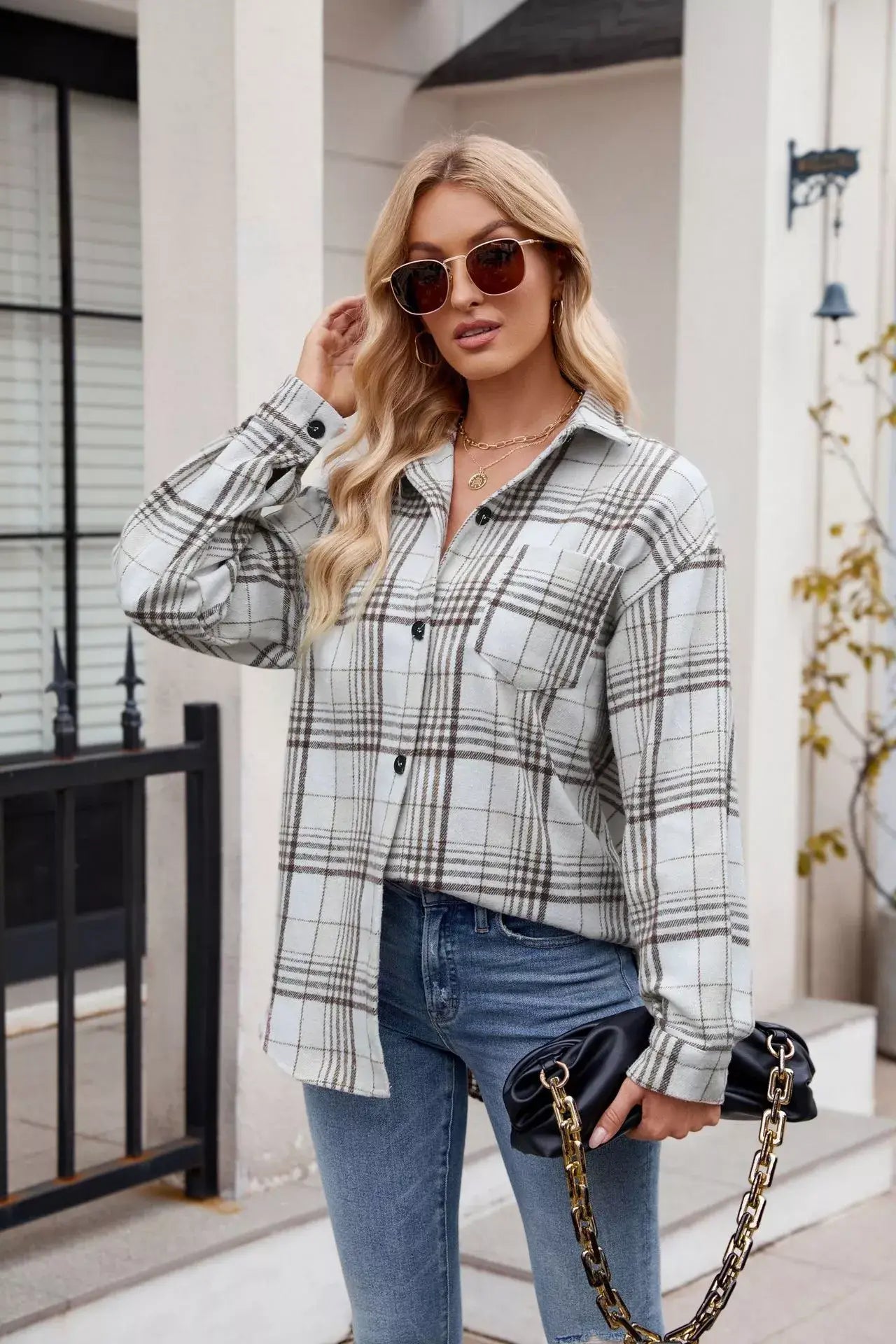 Casual Plaid Long Sleeve Shirt - Trendsi - Flyclothing LLC