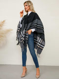 Fringe Contrast Plaid Poncho - Trendsi - Flyclothing LLC