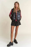 J.NNA Snap and Zipper Shiny Metallic Puffer Vest - Trendsi - Flyclothing LLC