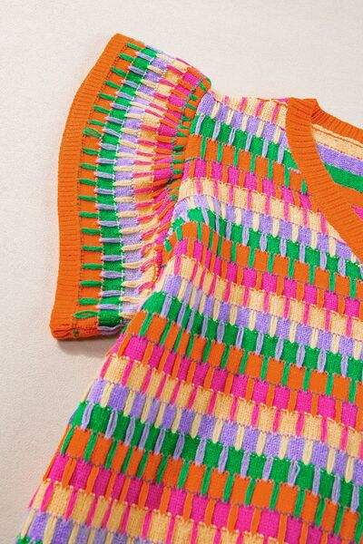 Contrast Striped V-Neck Knit Top - Trendsi - Flyclothing LLC