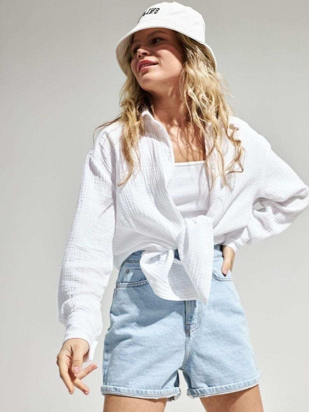 Textured Collared Neck Long Sleeve Shirt - Trendsi - Flyclothing LLC