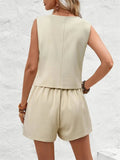 V-Neck Button Down Vest and Shorts Set - Trendsi