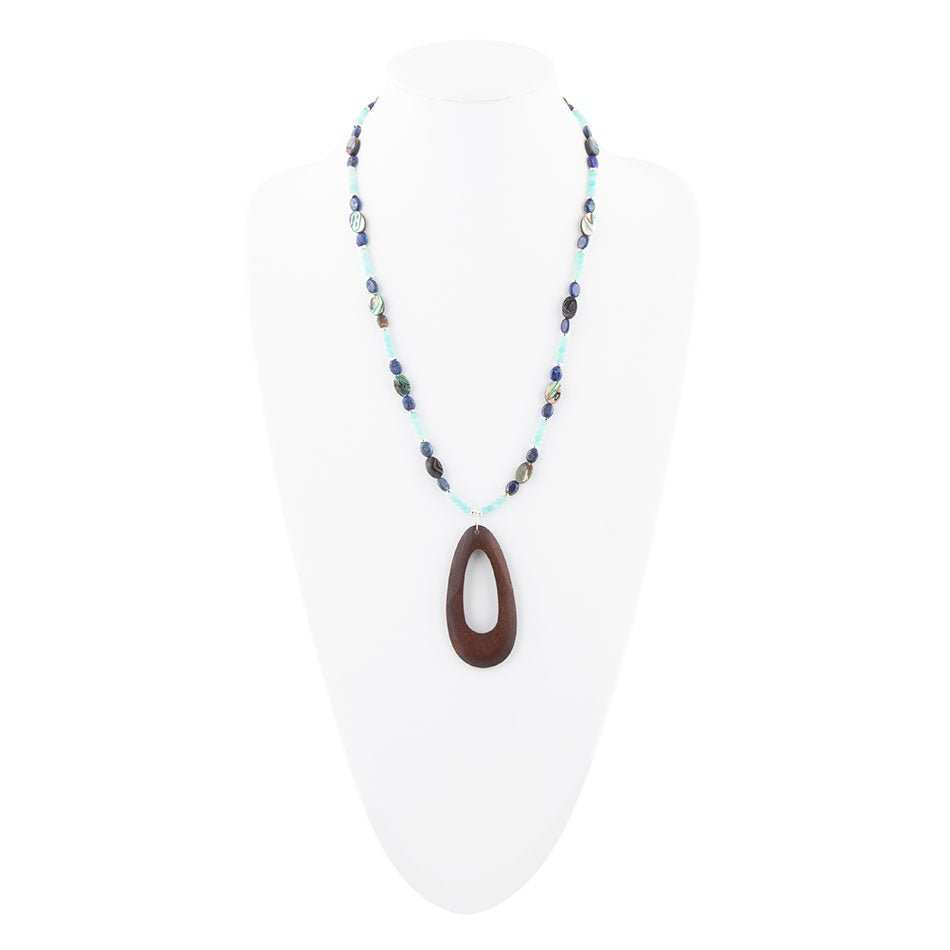 Ajo Blue Abalone and Amazonite Wood Pendant Necklace - Barse Jewelry - Flyclothing LLC