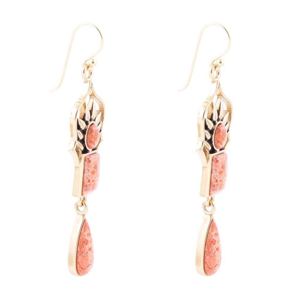 Albie Orange Sponge Coral and Golden Drop Earrings - Barse Jewelry - Flyclothing LLC