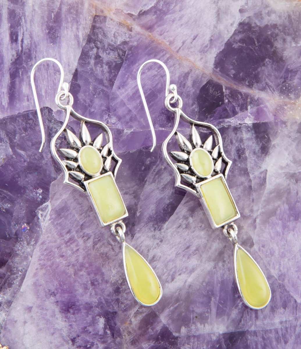 Albie Yellow Jade and Sterling Silver Drop Earrings - Barse Jewelry - Flyclothing LLC