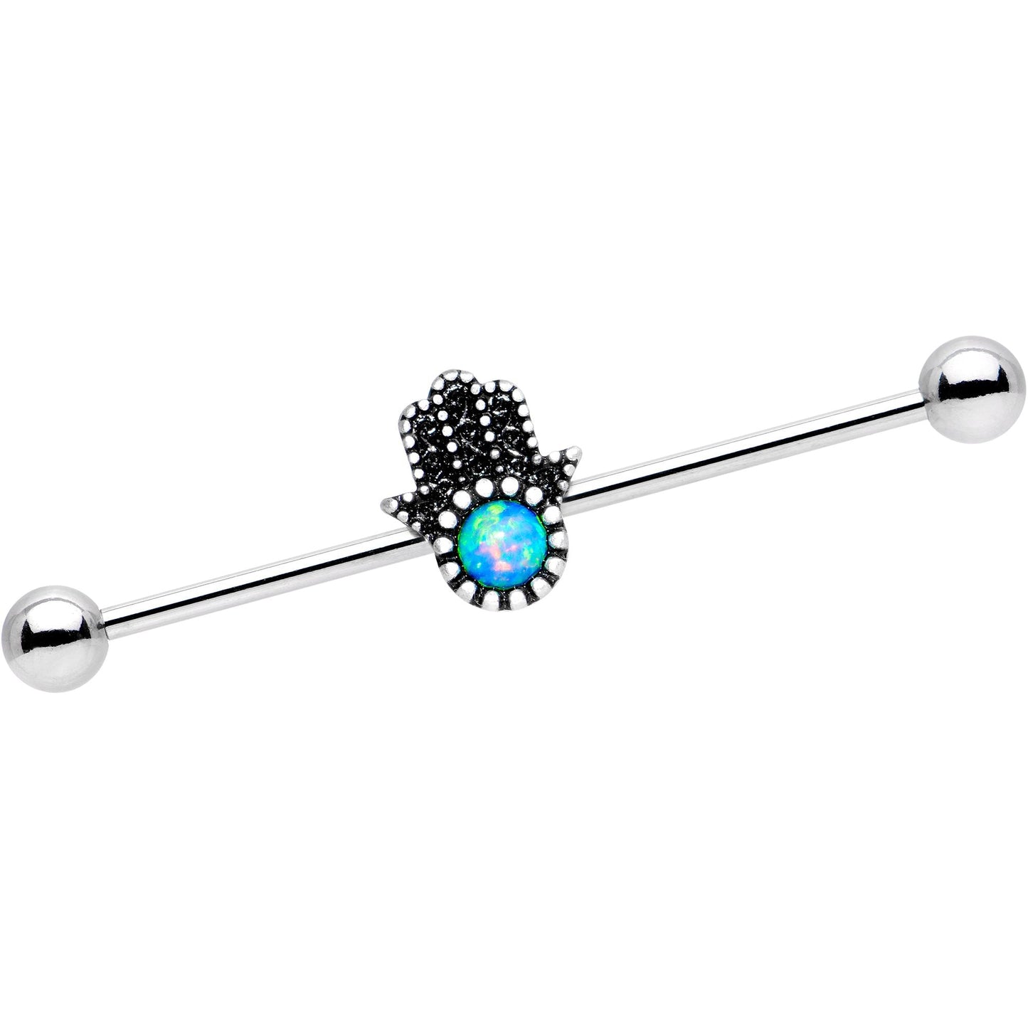 14G Blue Synthetic Opal Hamsa Hand Industrial Barbell 38mm - BodyCandy - Flyclothing LLC