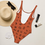 Baha Ranch Yeehaw Brown Cattle Brands One-Piece Swimsuit