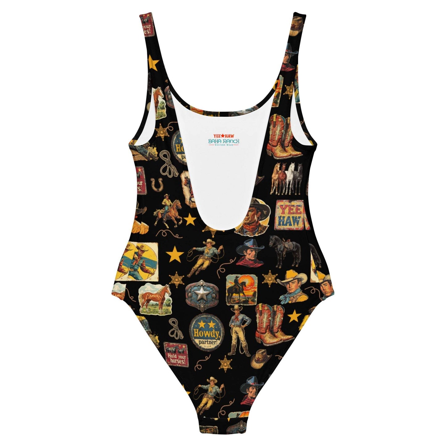 Baha Ranch Yeehaw Vintage Cowboy Collage Western One-Piece Swimsuit - Baha Ranch Western Wear - Flyclothing LLC