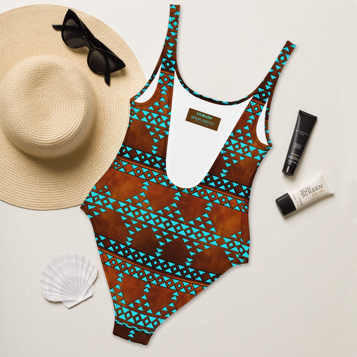 Baha Ranch Yeehaw Turquoise Aztec One-Piece Swimsuit - Baha Ranch Western Wear - Flyclothing LLC