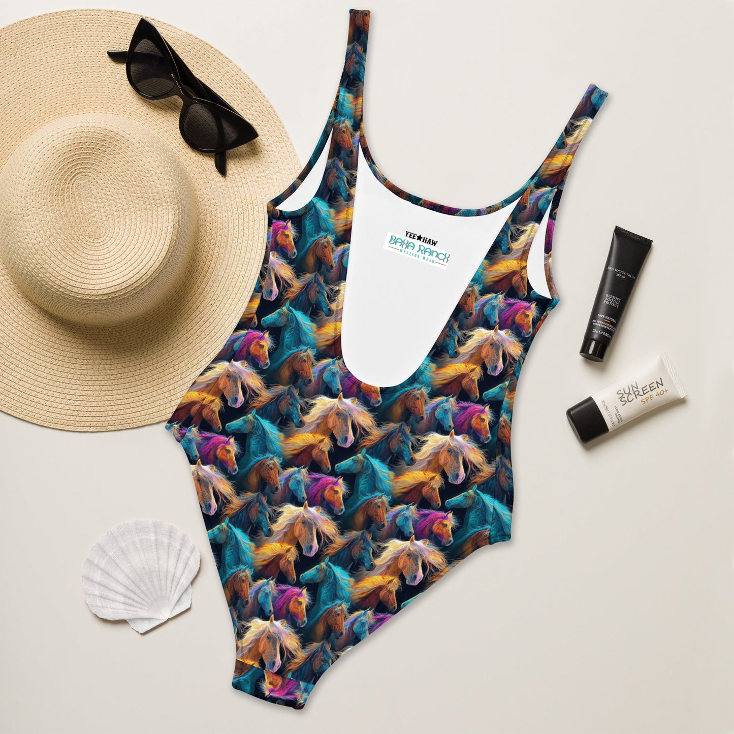 Baha Ranch Yeehaw Wild Horses One-Piece Swimsuit
