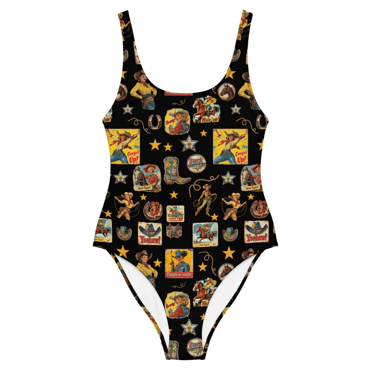 Baha Ranch Yeehaw Vintage Cowgirl Collage One-Piece Swimsuit - Baha Ranch Western Wear - Flyclothing LLC