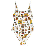 Baha Ranch Yeehaw Vintage Cowgirl Collage White One-Piece Swimsuit - Baha Ranch Western Wear - Flyclothing LLC