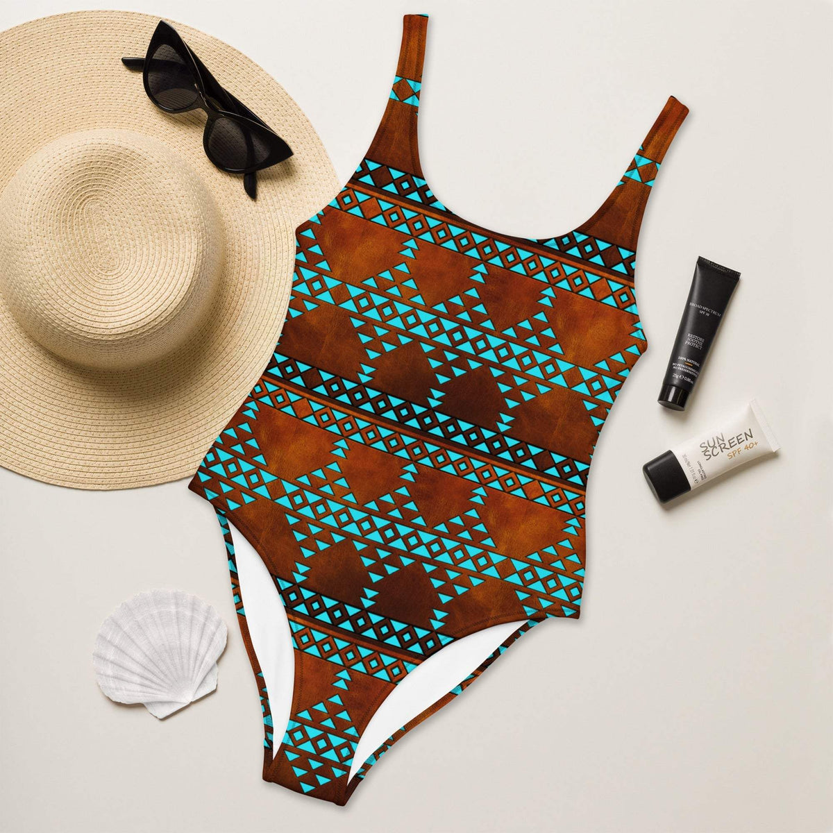 Baha Ranch Yeehaw Turquoise Aztec One-Piece Swimsuit - Baha Ranch Western Wear - Flyclothing LLC
