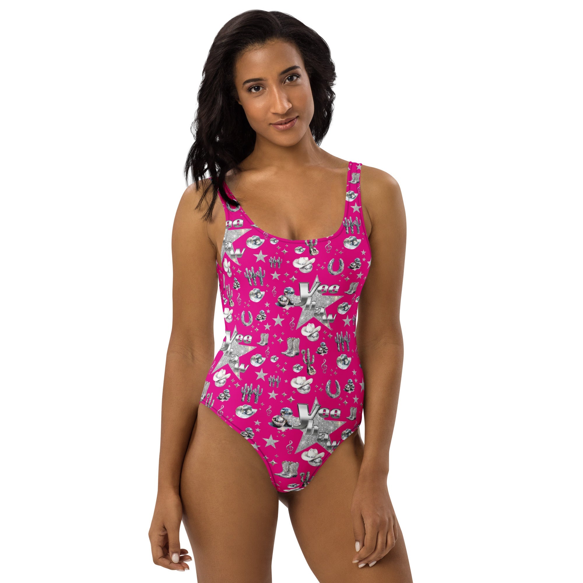 Baha Ranch Yeehaw Rhinestone Cowgirl Magenta One-Piece Swimsuit