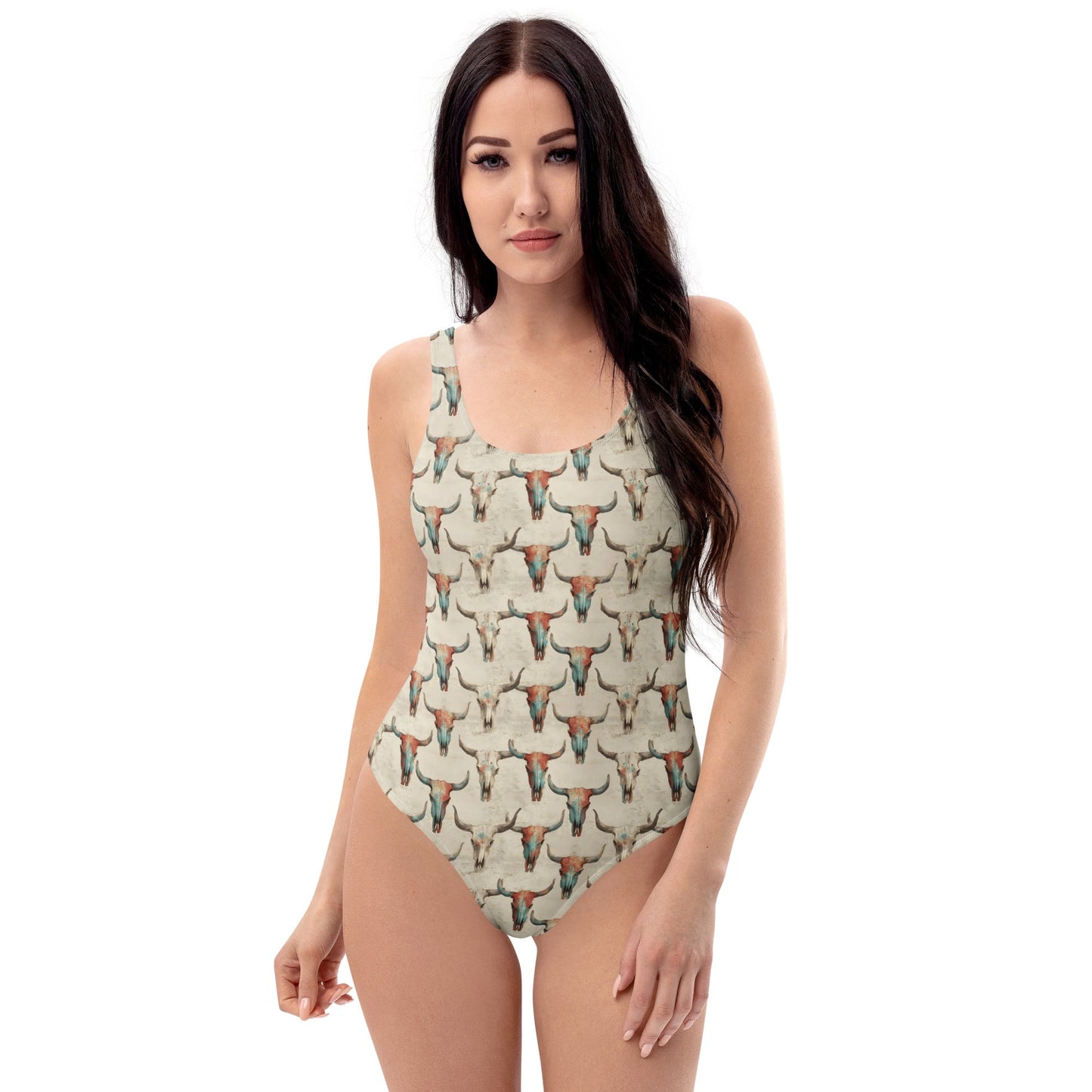 Baha Ranch Yeehaw Bullhead Skulls One-Piece Swimsuit