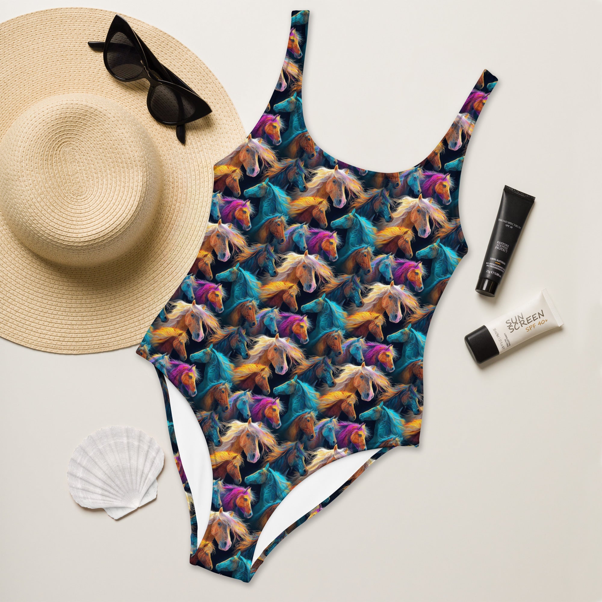 Baha Ranch Yeehaw Wild Horses One-Piece Swimsuit