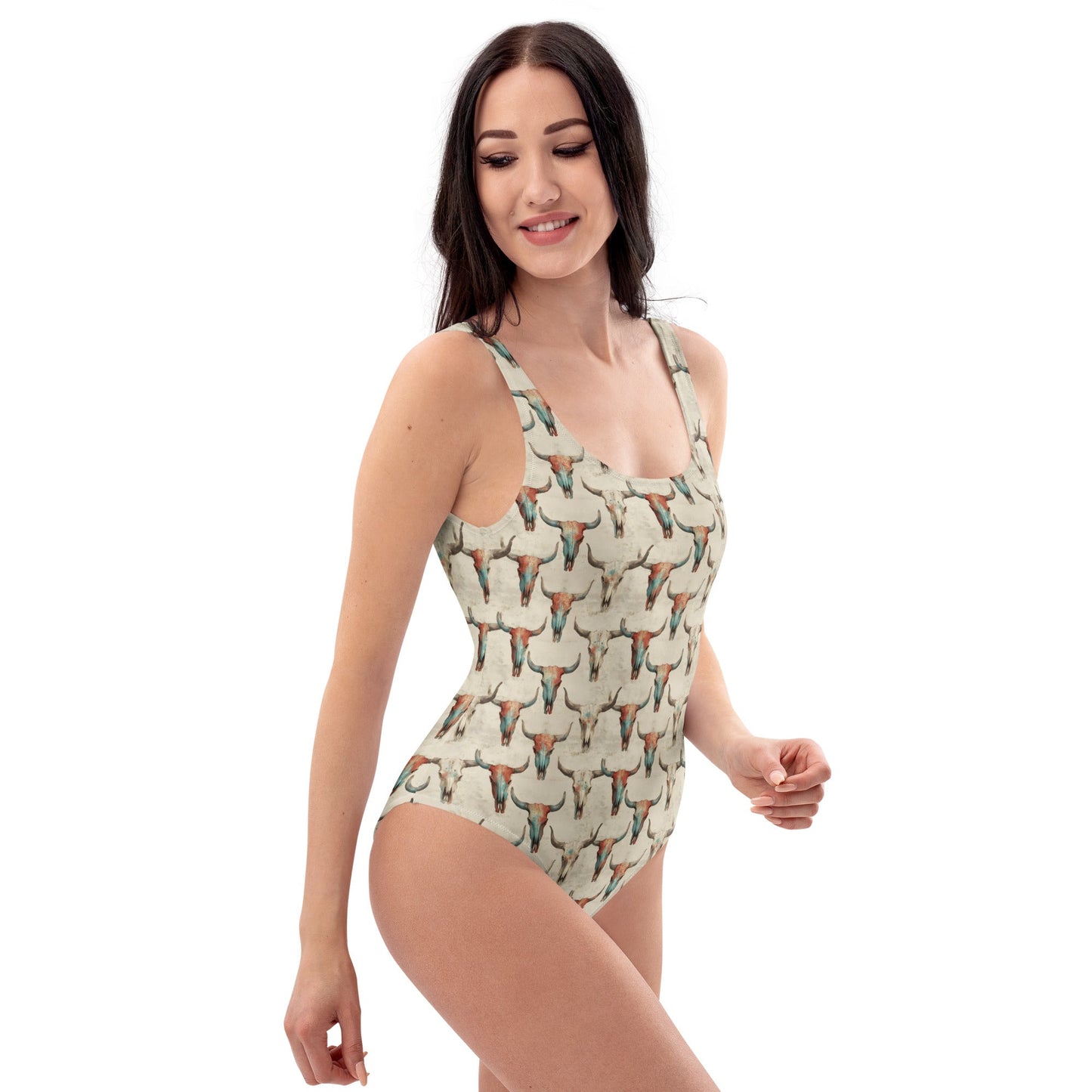 Baha Ranch Yeehaw Bullhead Skulls One-Piece Swimsuit