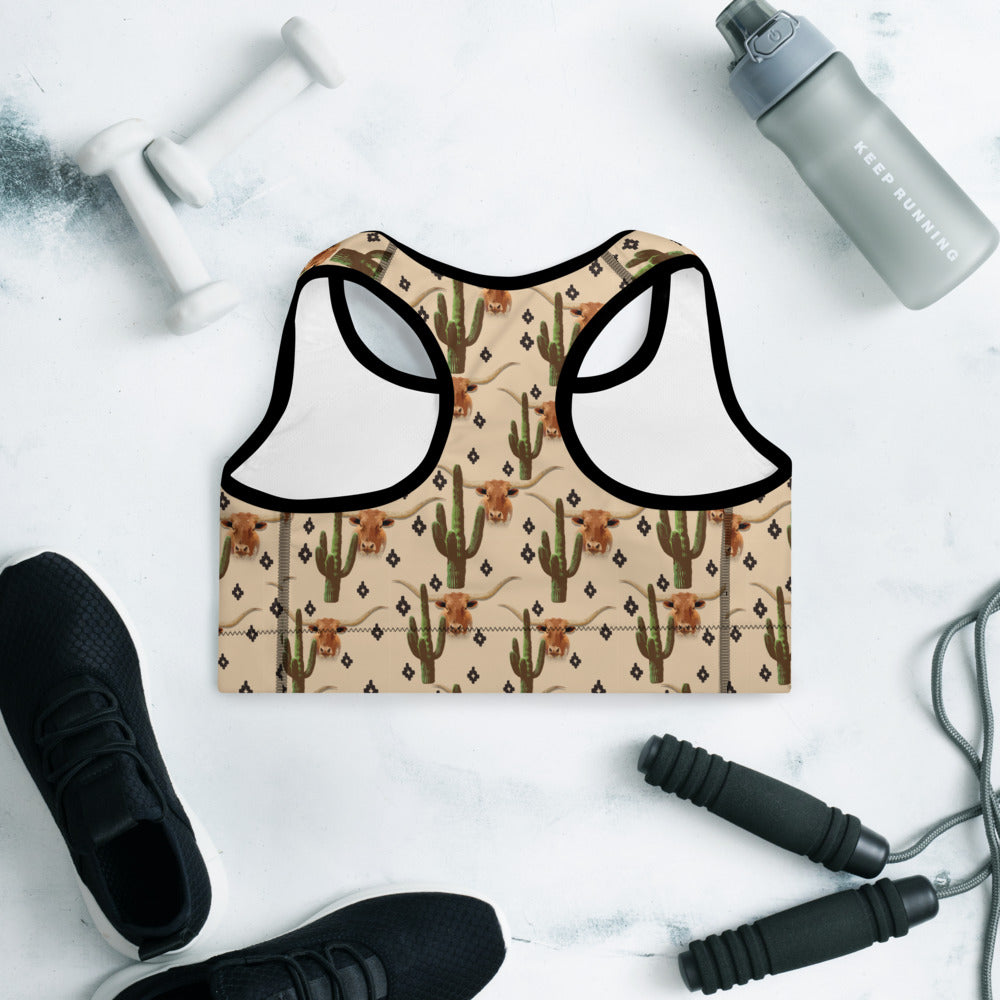 Longhorn Ranch Cactus Padded Sports Bra