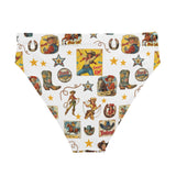 Baha Ranch Yeehaw Vintage Cowgirl Collage White Bikini Bottom - Baha Ranch Western Wear - Flyclothing LLC