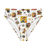 Baha Ranch Yeehaw Vintage Cowgirl Collage White Bikini Bottom - Baha Ranch Western Wear - Flyclothing LLC