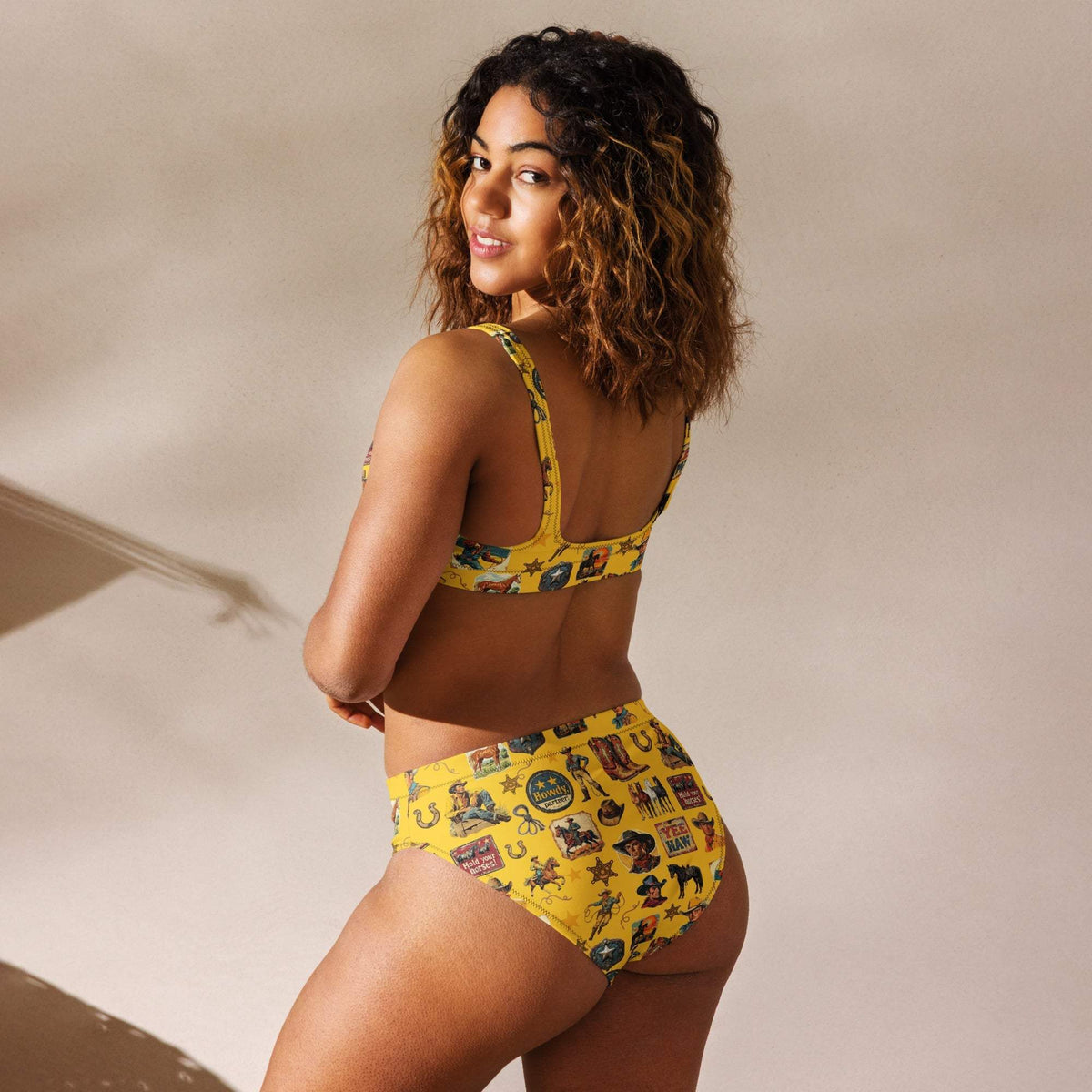 Baha Ranch Yeehaw Vintage Cowboy Collage Mustard Bikini - Baha Ranch Western Wear - Flyclothing LLC