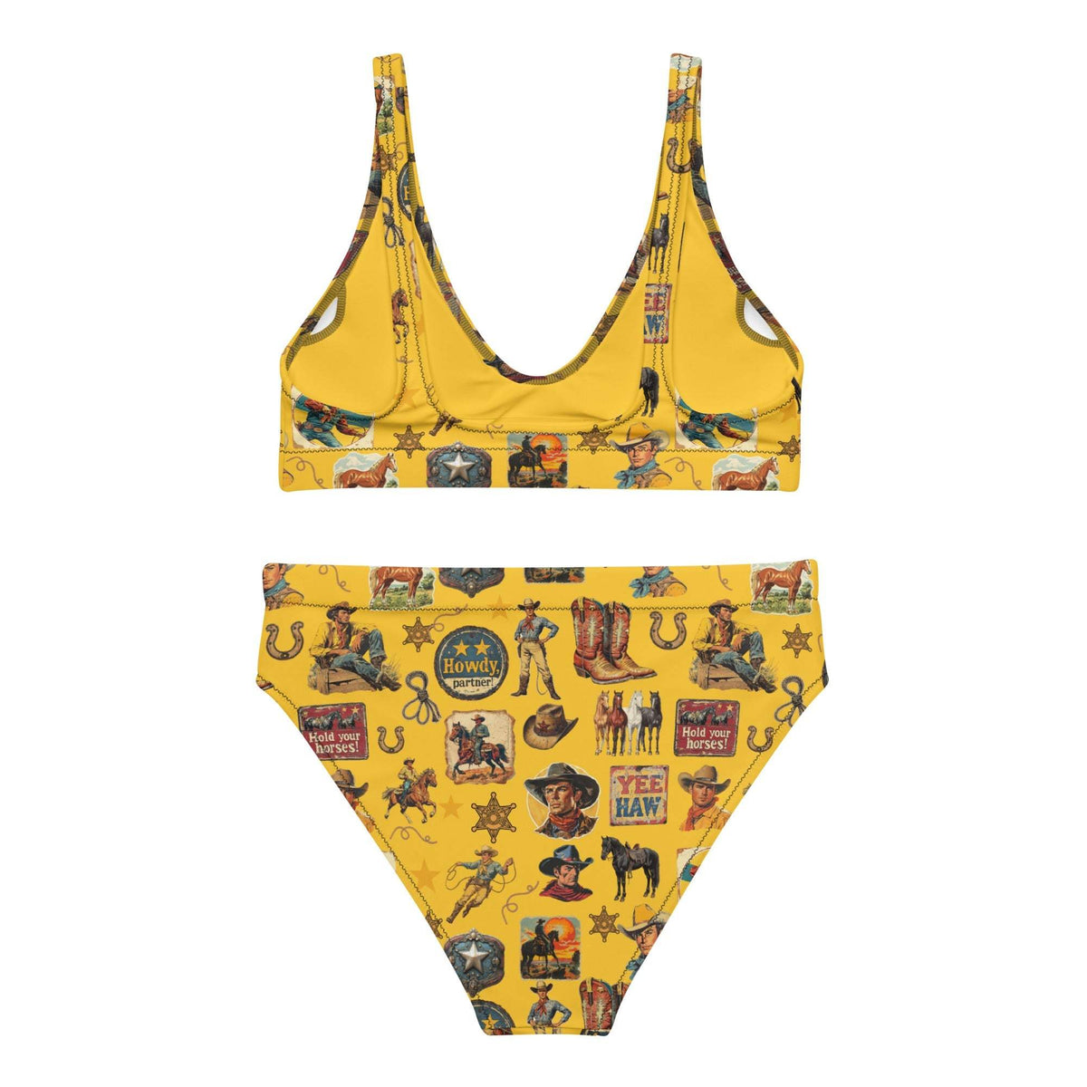 Baha Ranch Yeehaw Vintage Cowboy Collage Mustard Bikini - Baha Ranch Western Wear - Flyclothing LLC