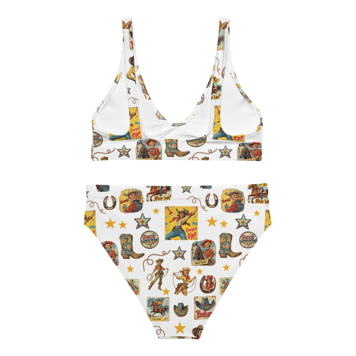 Baha Ranch Yeehaw Vintage Cowgirl Collage White Bikini - Baha Ranch Western Wear - Flyclothing LLC