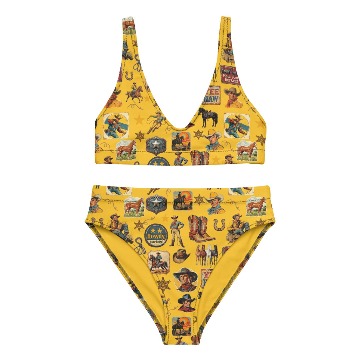 Baha Ranch Yeehaw Vintage Cowboy Collage Mustard Bikini - Baha Ranch Western Wear - Flyclothing LLC