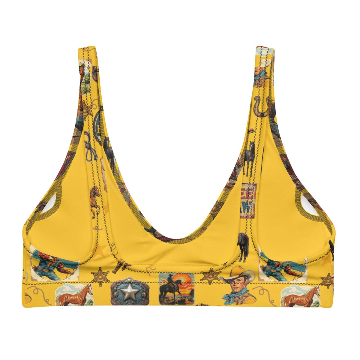Baha Ranch Yeehaw Vintage Cowboy Collage Mustard Bikini Top - Baha Ranch Western Wear - Flyclothing LLC