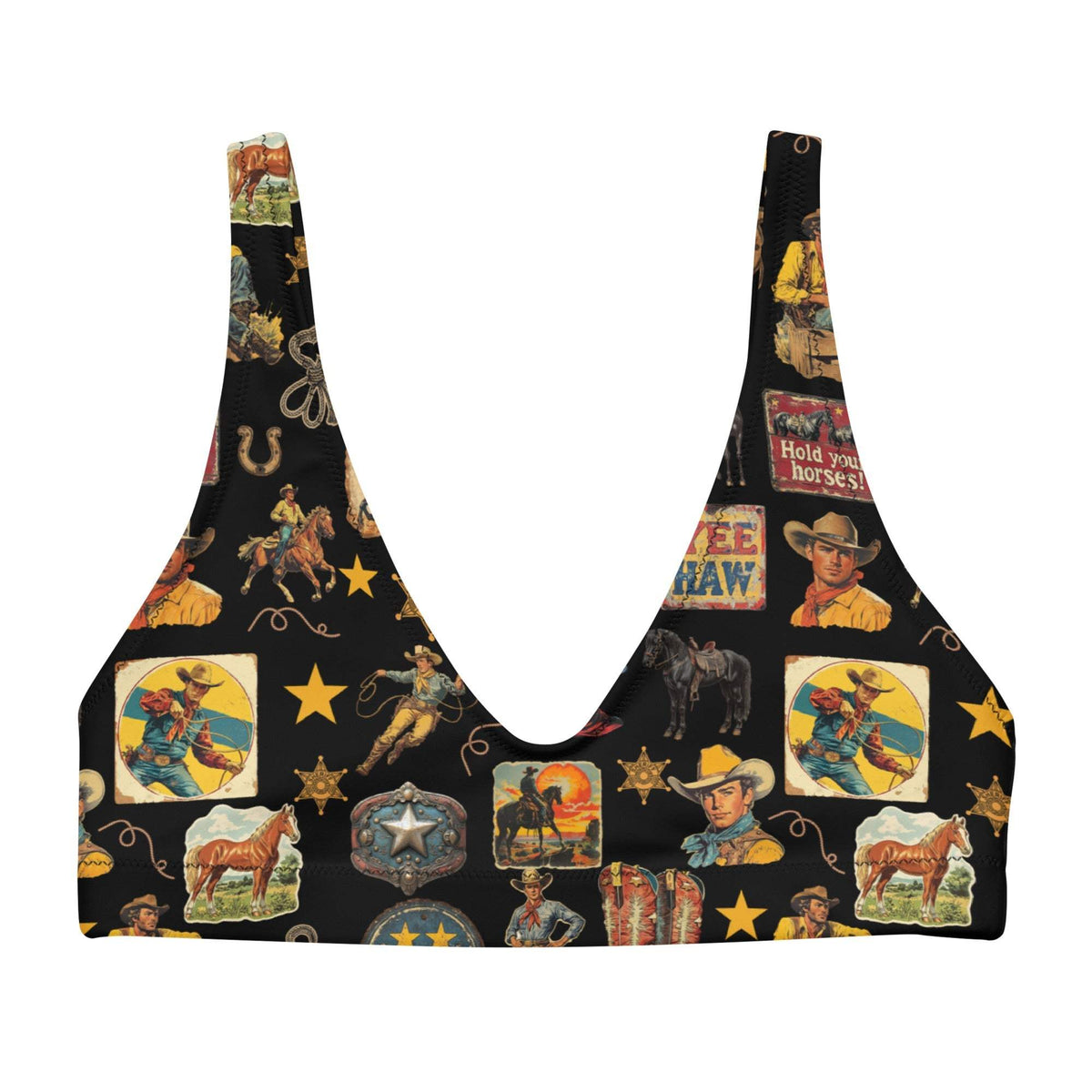 Baha Ranch Yeehaw Vintage Cowboy Collage Bikini Top - Baha Ranch Western Wear - Flyclothing LLC
