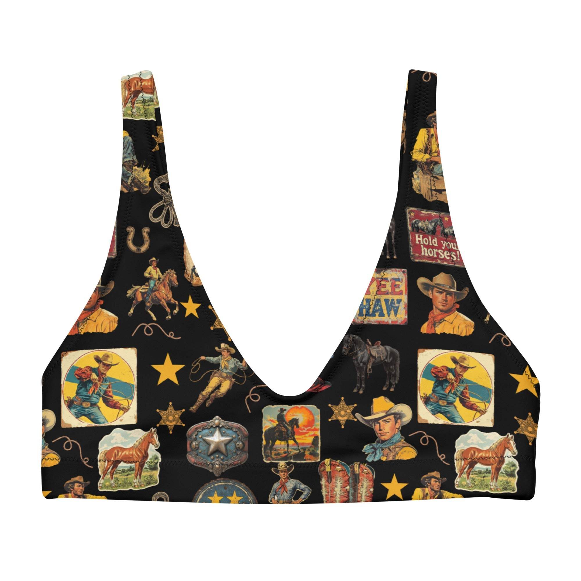 Baha Ranch Yeehaw Vintage Cowboy Collage Bikini Top - Baha Ranch Western Wear - Flyclothing LLC