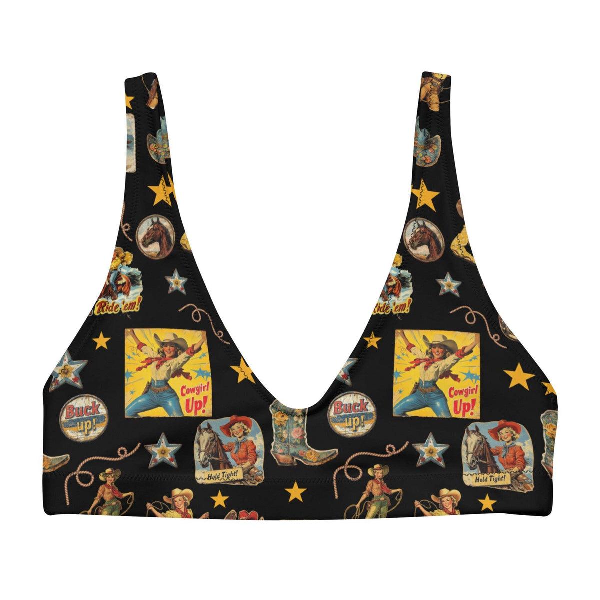 Baha Ranch Yeehaw Vintage Cowgirl Collage Bikini Top - Baha Ranch Western Wear - Flyclothing LLC