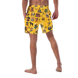 Baha Ranch Yeehaw Vintage Cowboy Collage Mustard Swim Trunks - Baha Ranch Western Wear - Flyclothing LLC