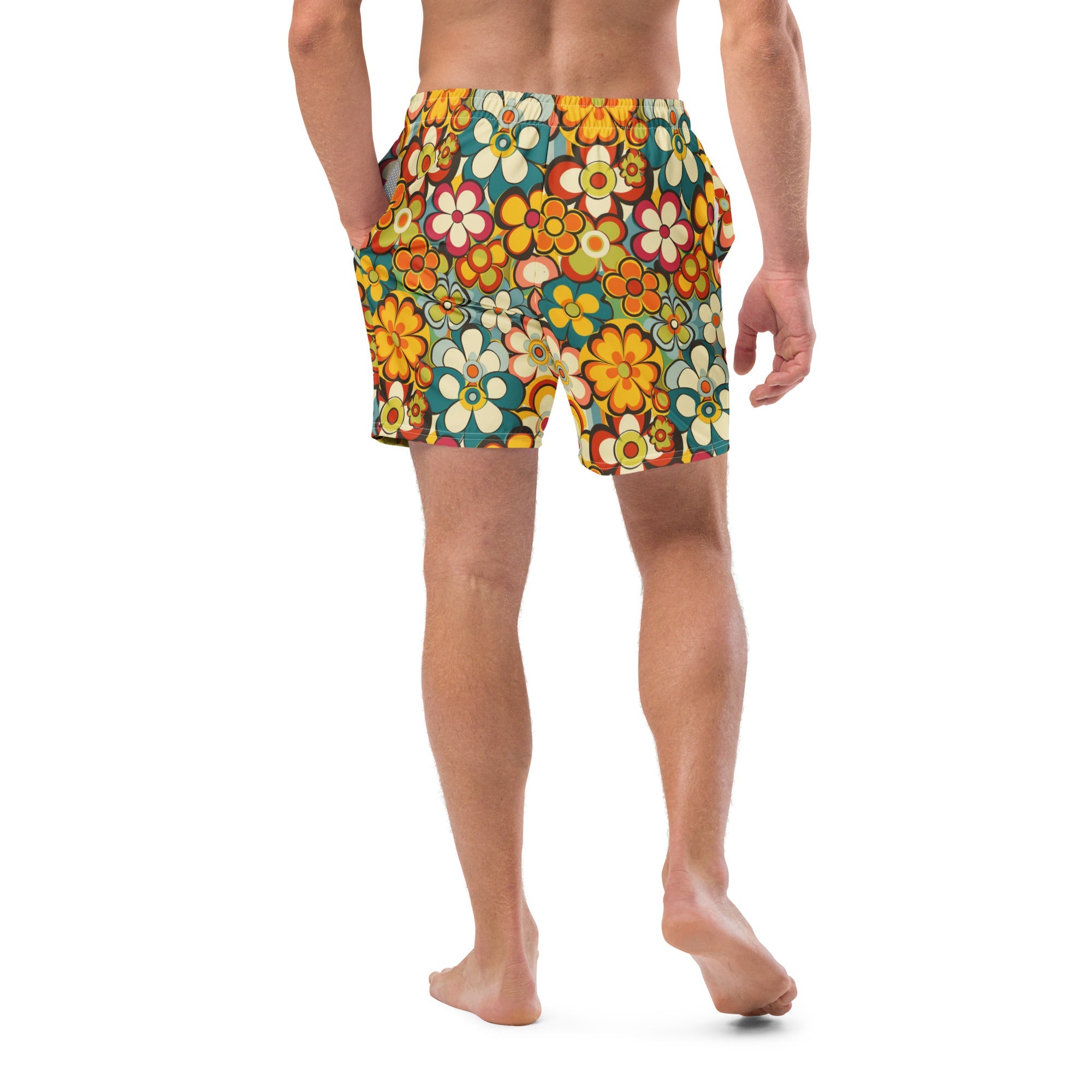 Baha Ranch Yeehaw Woodstock Retro Floral Men's Swim Trunks