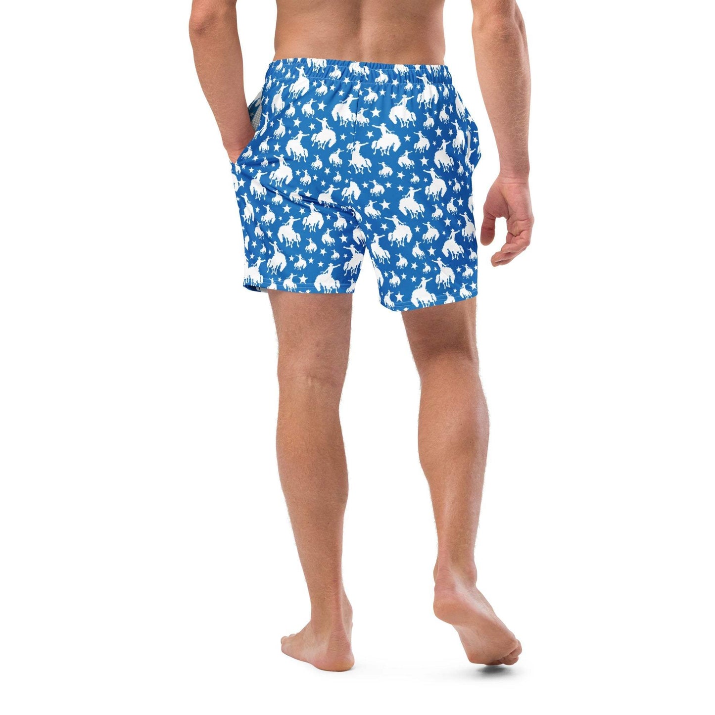 Baha Ranch Yeehaw Blue Rodeo Cowboy Men's Swim Trunks - Baha Ranch Western Wear - Flyclothing LLC