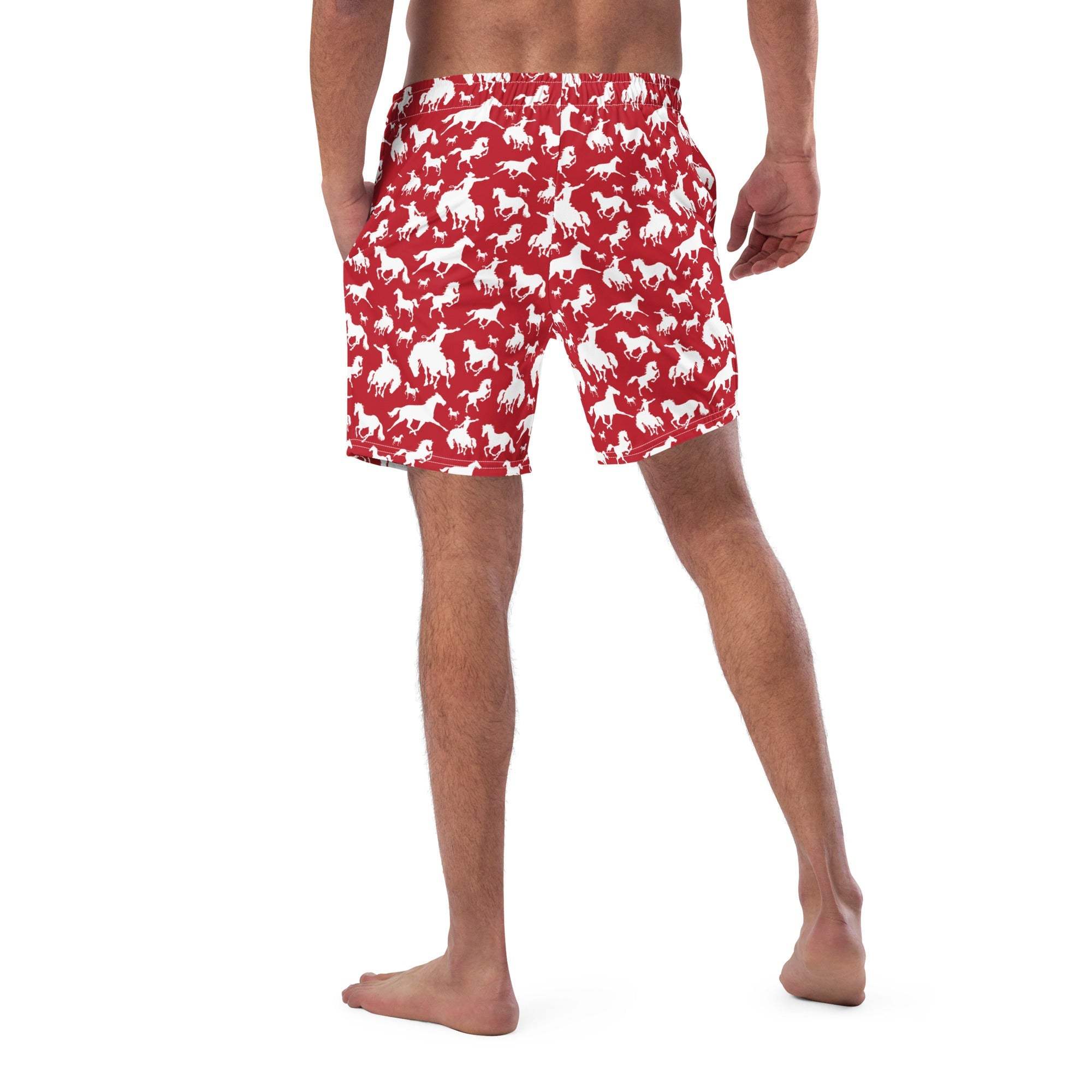 Baha Ranch Yeehaw Red Rodeo Cowboy Men's Swim Trunks - Baha Ranch Western Wear - Flyclothing LLC