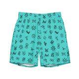 Baha Ranch Yeehaw Turquoise Cattle Brands Men's Swim Trunks