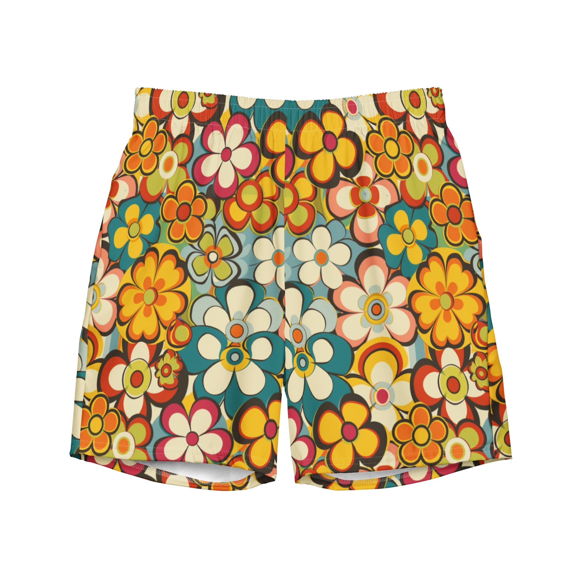 Baha Ranch Yeehaw Woodstock Retro Floral Men's Swim Trunks