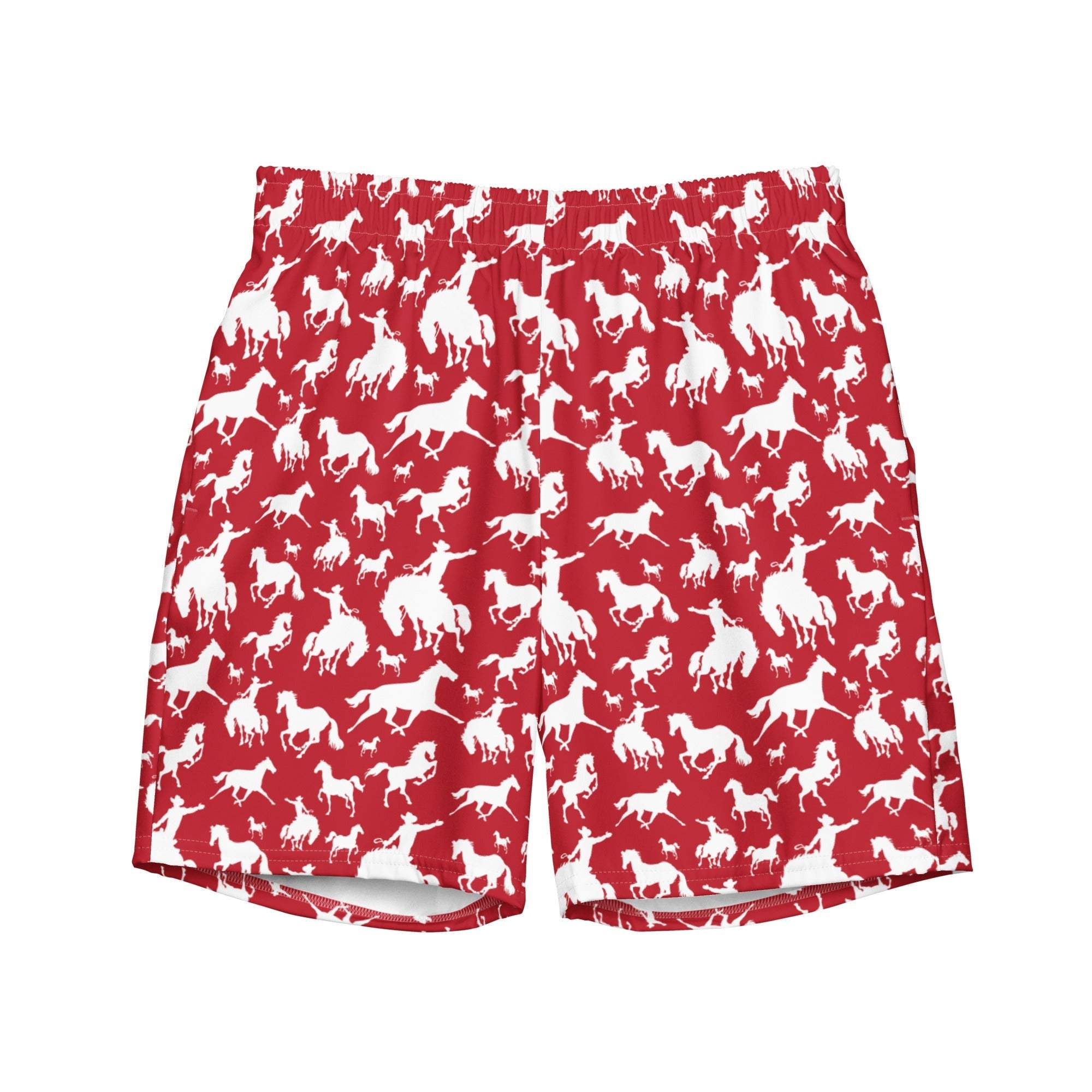 Baha Ranch Yeehaw Red Rodeo Cowboy Men's Swim Trunks - Baha Ranch Western Wear - Flyclothing LLC