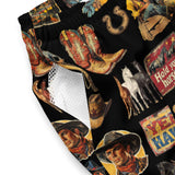 Baha Ranch YEEHAW Vintage Cowboy Collage Western Swim Trunks Shorts - Baha Ranch Western Wear - Flyclothing LLC