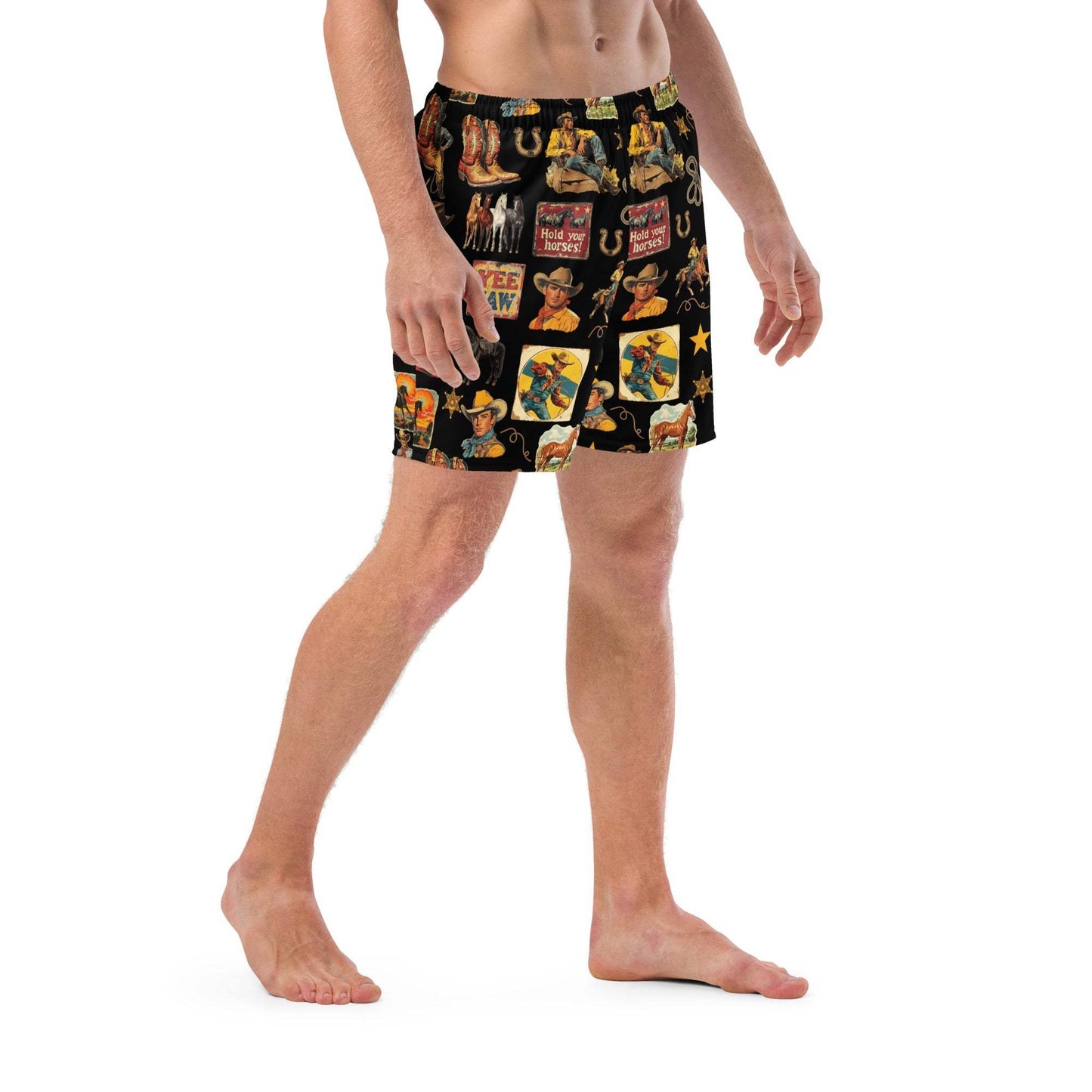 Baha Ranch Yeehaw Vintage Cowboy Collage Swim Trunks - Baha Ranch Western Wear - Flyclothing LLC