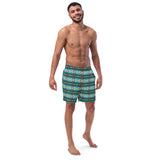 Baha Ranch Yeehaw Teal Aztec Blanket Print Mens Swim Shorts