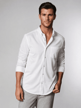 Classic White Long Sleeve Button Down Tech Shirt - Buki - Flyclothing LLC