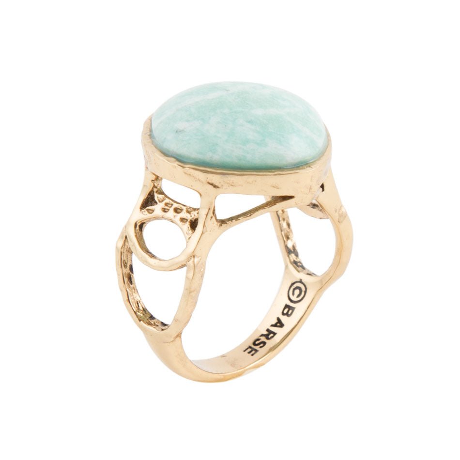 Blue Amazonite and Golden Bronze Circle Dance Ring - Barse Jewelry