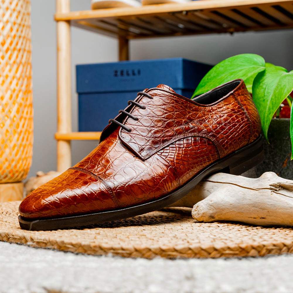 21-532-CGM ANDREA Crocodile Lace Up, Cognac - Zelli Italia - Flyclothing LLC