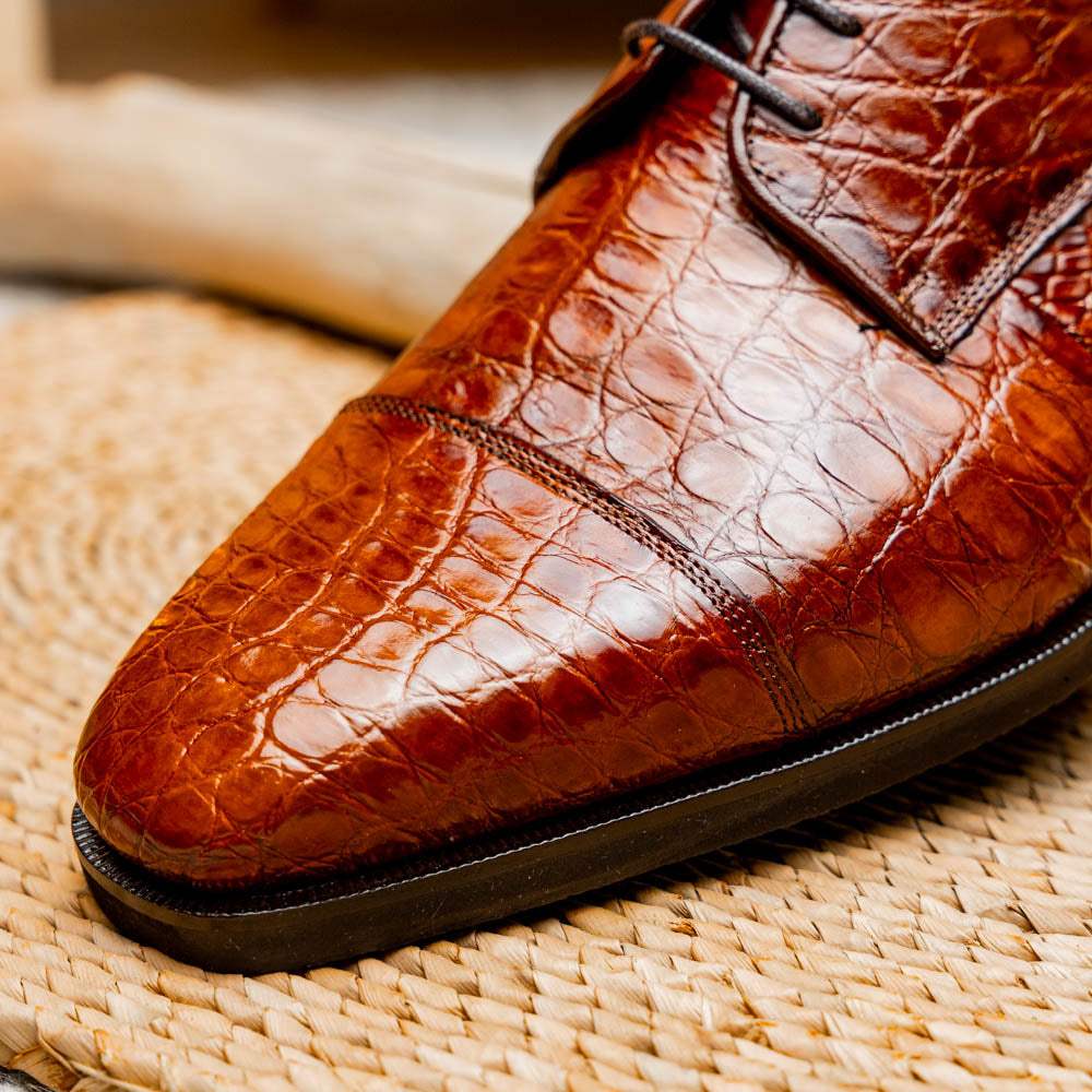 21-532-CGM ANDREA Crocodile Lace Up, Cognac - Zelli Italia - Flyclothing LLC