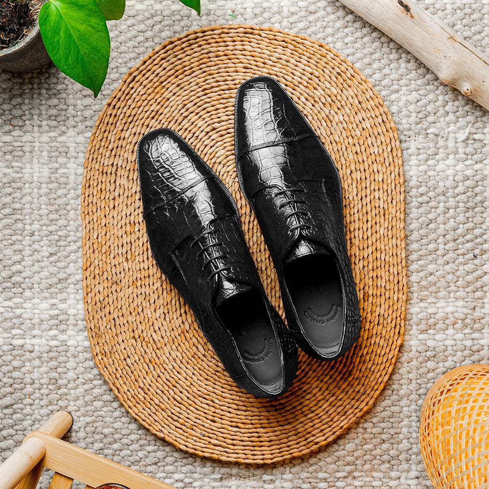 21-532-BKM ANDREA Crocodile Lace Up, Black - Zelli Italia - Flyclothing LLC