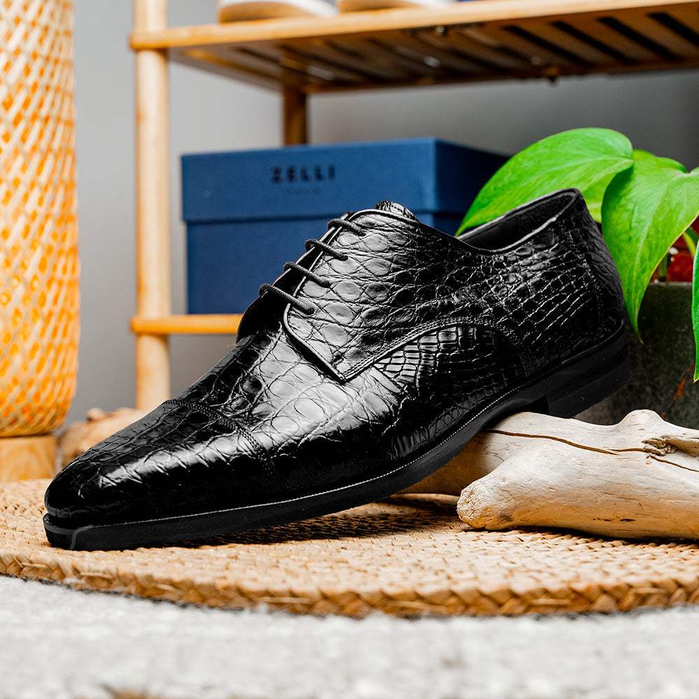 21-532-BKM ANDREA Crocodile Lace Up, Black - Zelli Italia - Flyclothing LLC