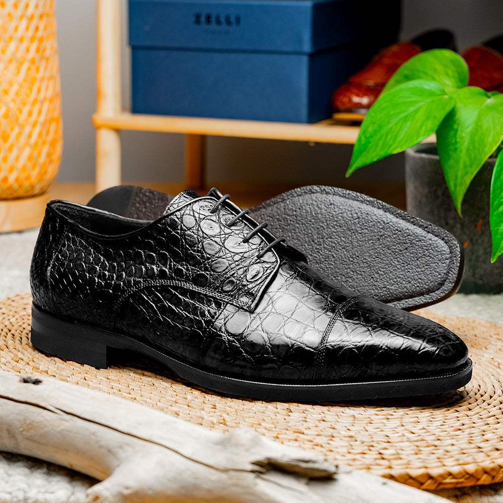 21-532-BKM ANDREA Crocodile Lace Up, Black - Zelli Italia - Flyclothing LLC